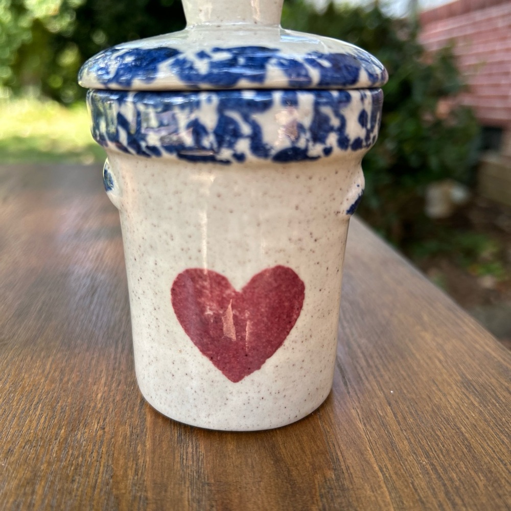 Handcrafted Ceramic Jar with Red Heart Design